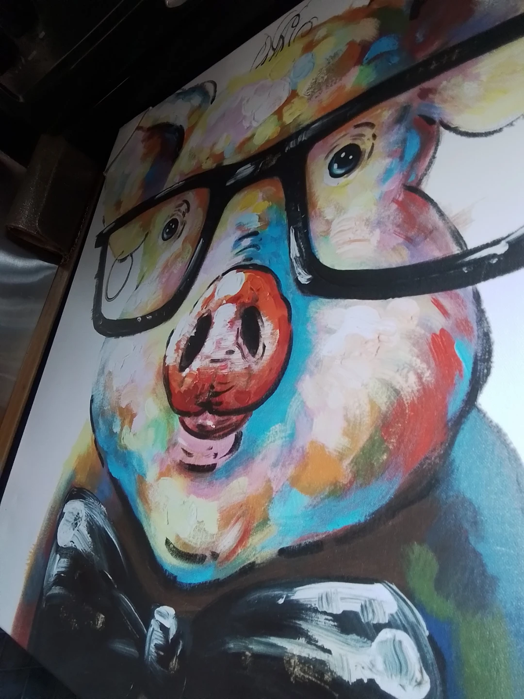 100% Hand-Painted Whimsical "Pig with Glasses & Bow Tie" - photo 5
