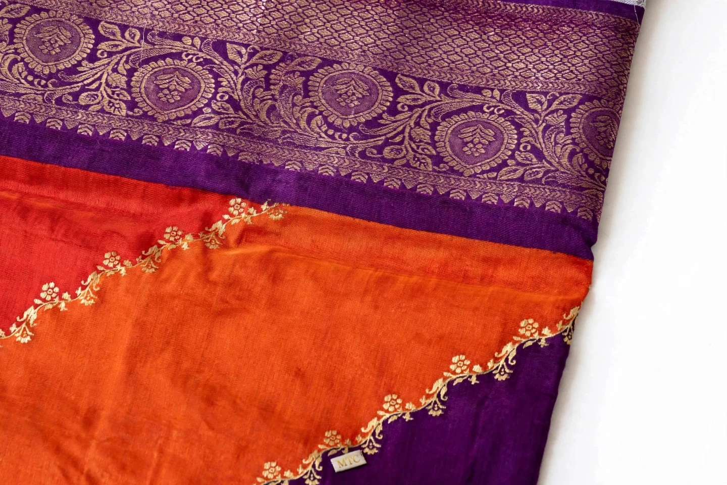 MTC Dola Silk Saree - Orange and Purple - photo 3