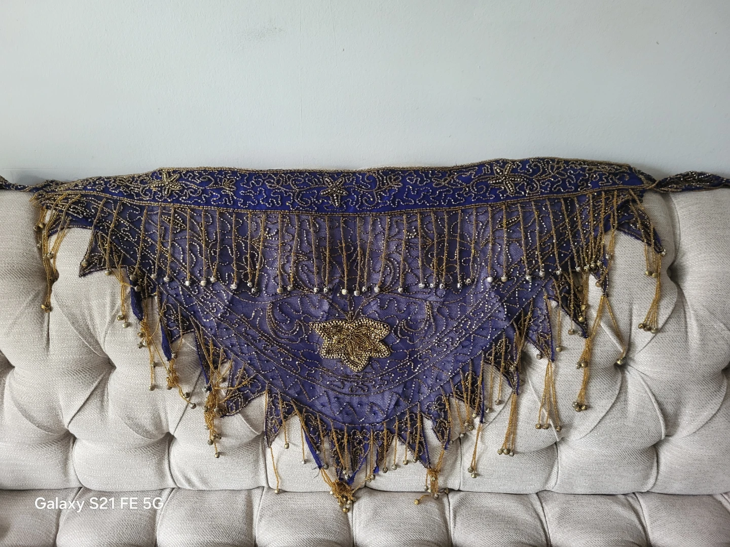 Blue and Gold Beaded Belly Dance Hip Scarf
