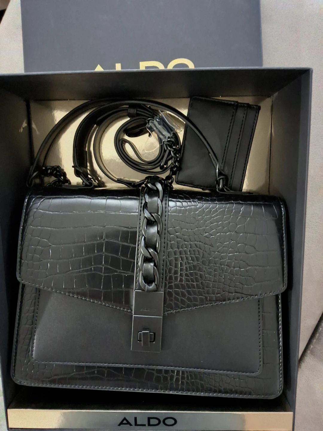 ALDO Black Croc-Embossed Handbag