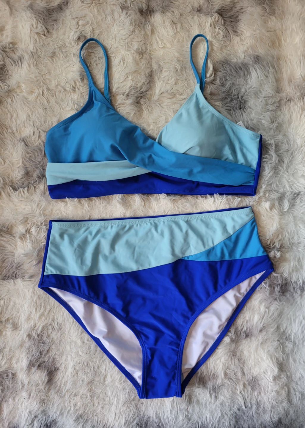 New Large Blue Colourblock High-Waist Bikini