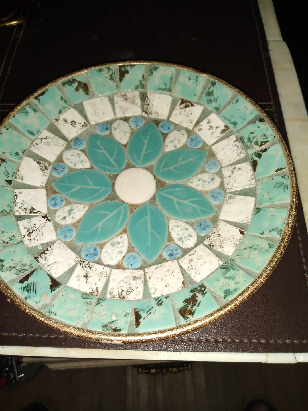 Vintage handmade tile mosaic plate