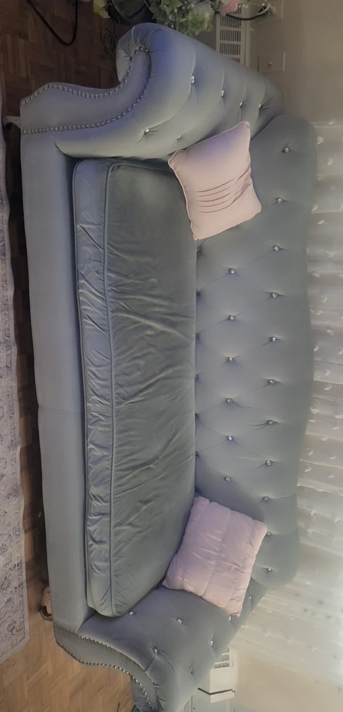 Tufted Velvet Sofa with Rhinestone Details - photo 5