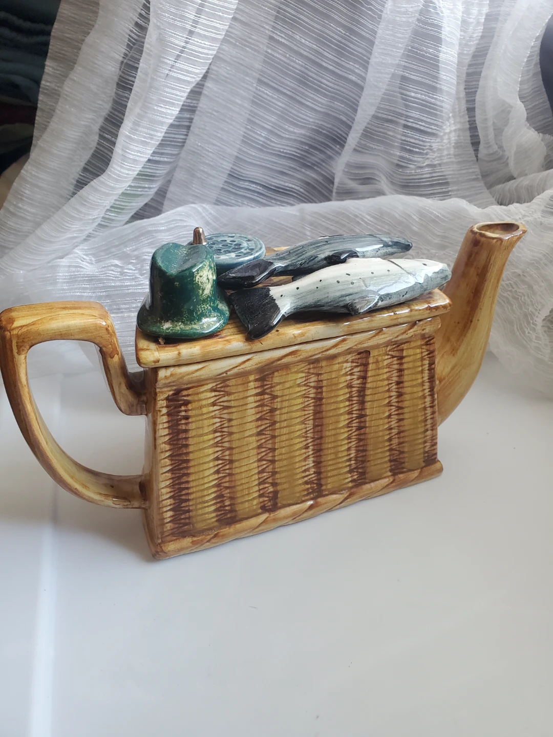 Vintage Richard Parrington England Fishing Creel Teapot 1990 - photo 4