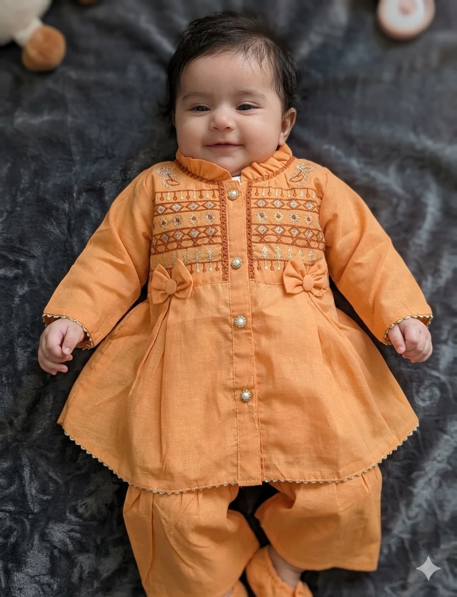 Orange Embroidered Baby Outfit
