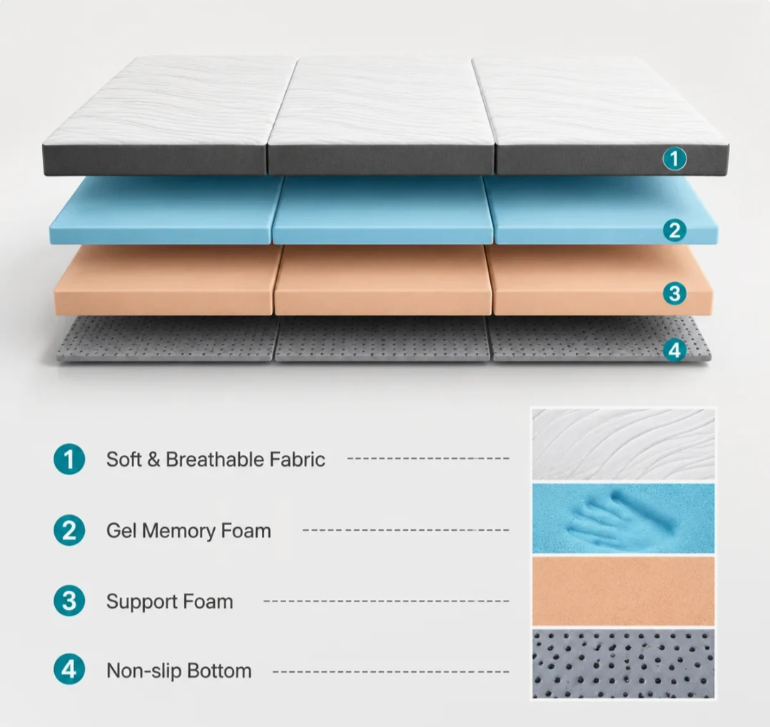 6-inch Folding Memory Foam Mattress/Travel Mattress, QUEEN - photo 2
