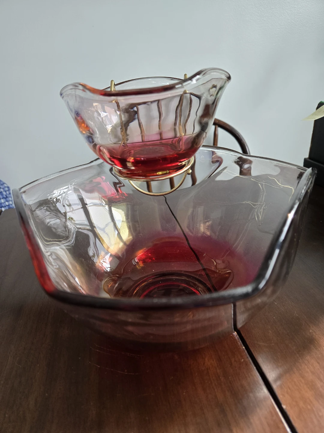 Vintage * 3 Piece Chip & Dip Set * INDIANA GLASS * RUBY RED