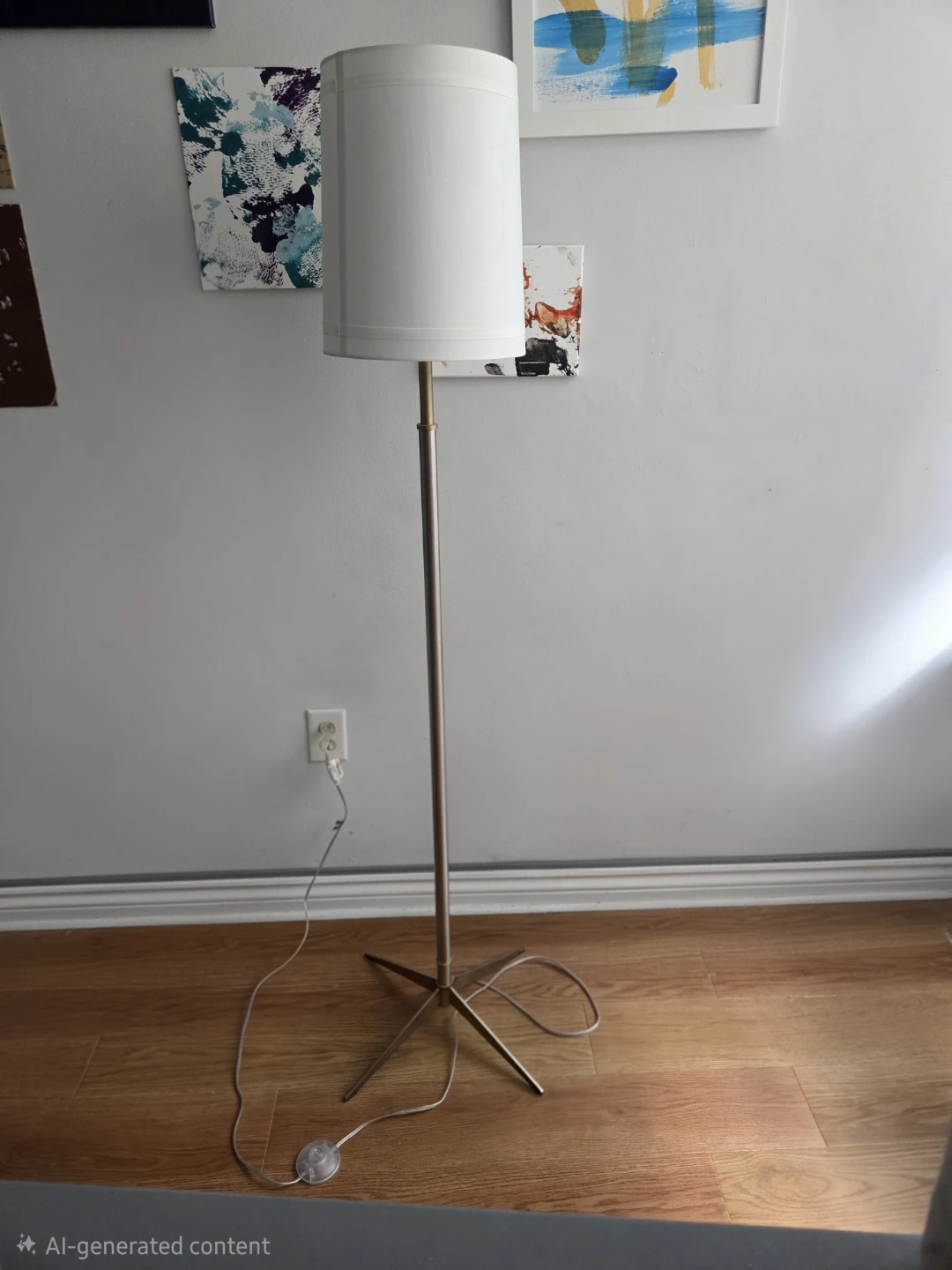Brass & Nickel Tripod Floor Lamp with White Drum Shade
