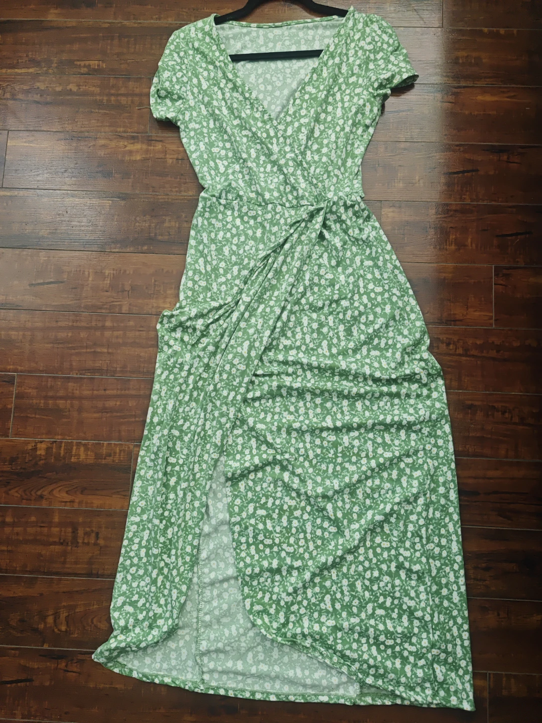 Green Floral Wrap Maxi Dress