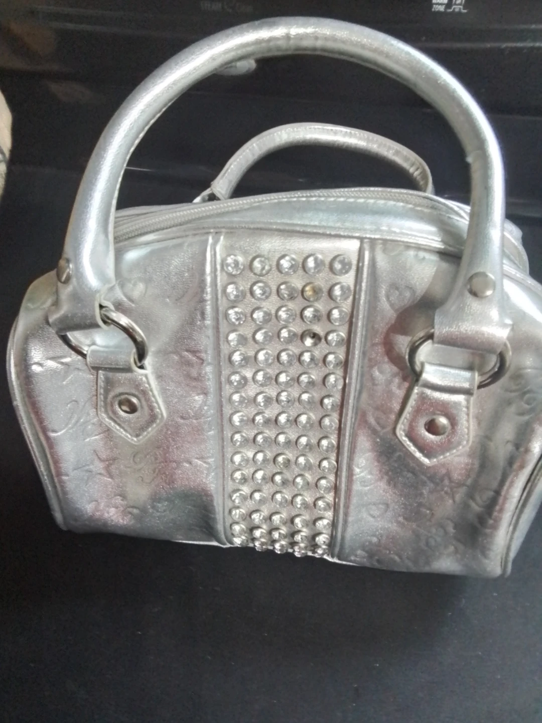 VINTAGE Paris Hilton Metallic Silver Rhinestone Mini