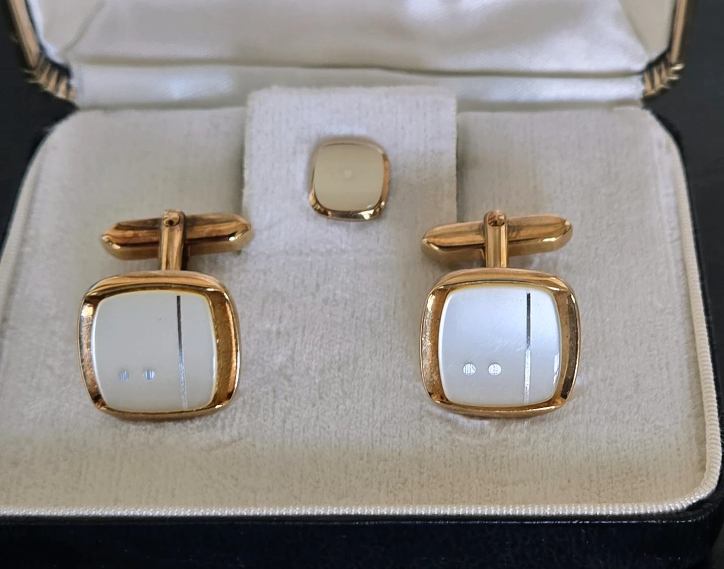 Vintage 1960's "Weber" Cufflinks/Stud Set Mother Pearl/Moonstone - photo 3