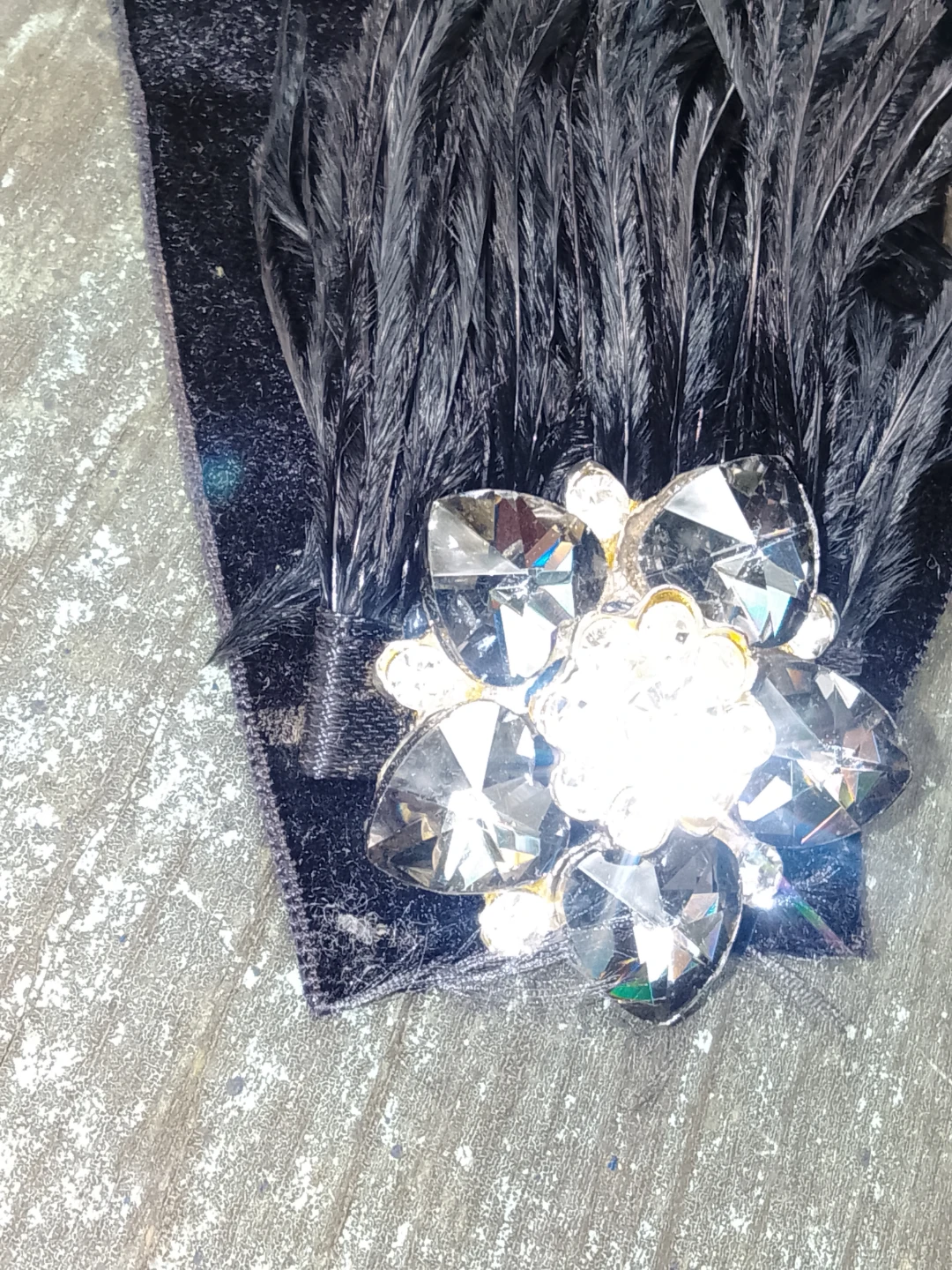 Black Feather and Rhinestone Brooch