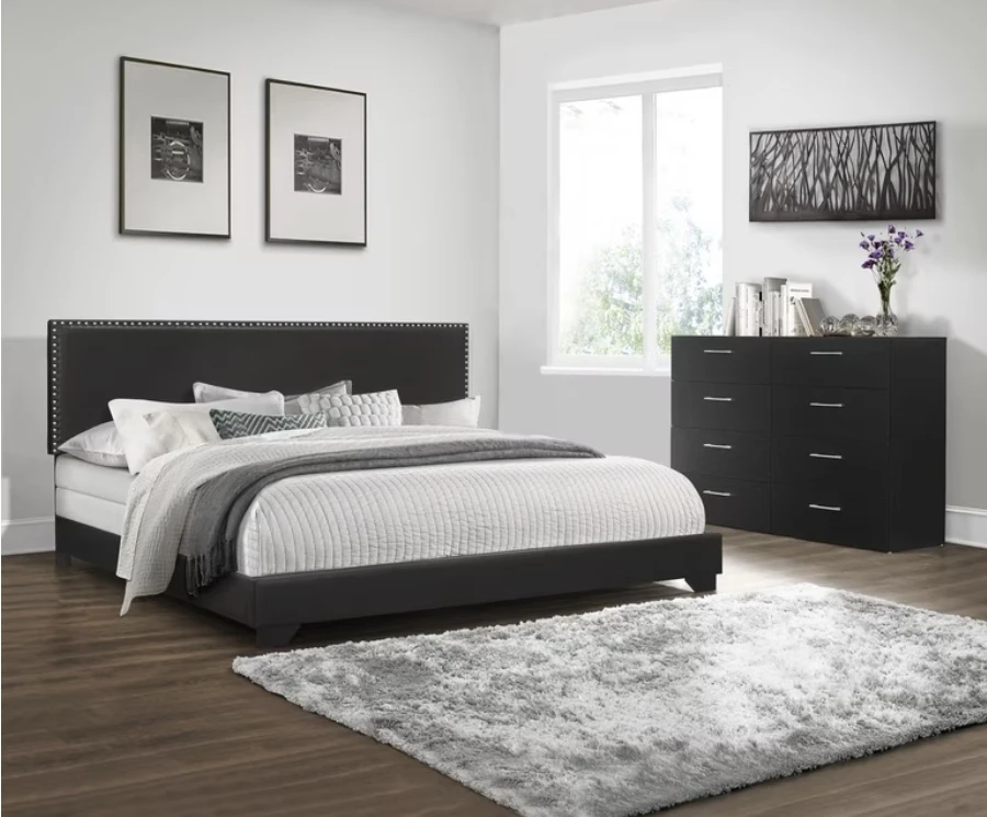 New King Bed Black Faux Leather Nailhead Trim - photo 3