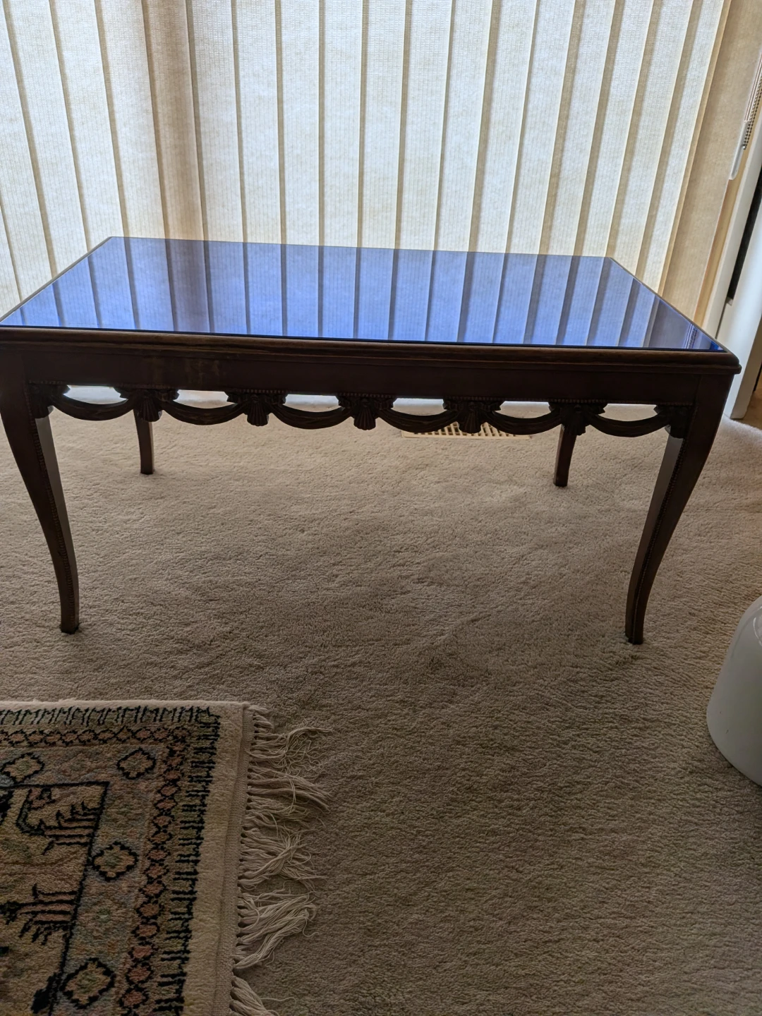 Vintage Wooden Coffee Table with Blue Glass Top - photo 3