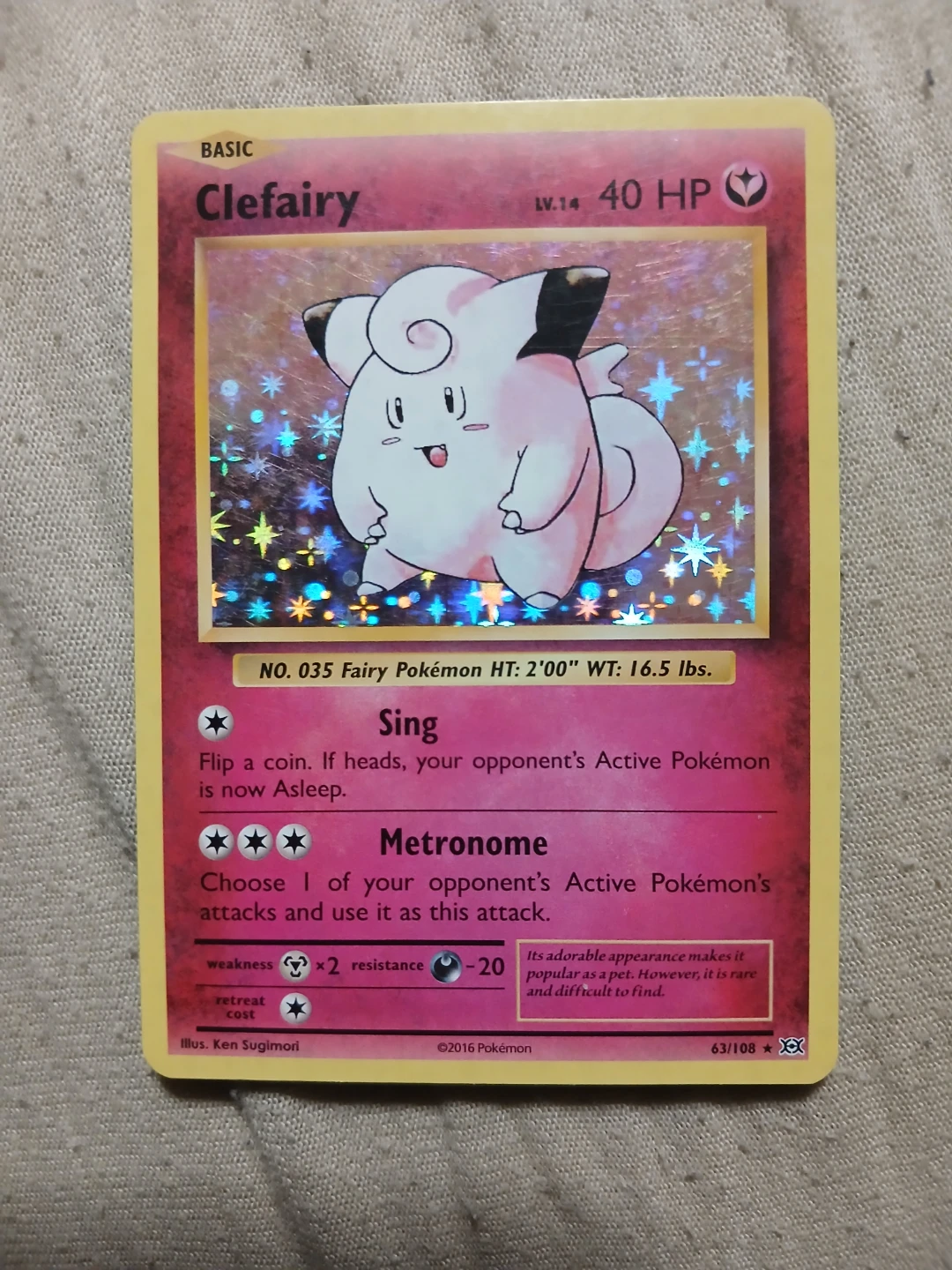 Holo Clefairy 63/108 2016 Pokémon Card