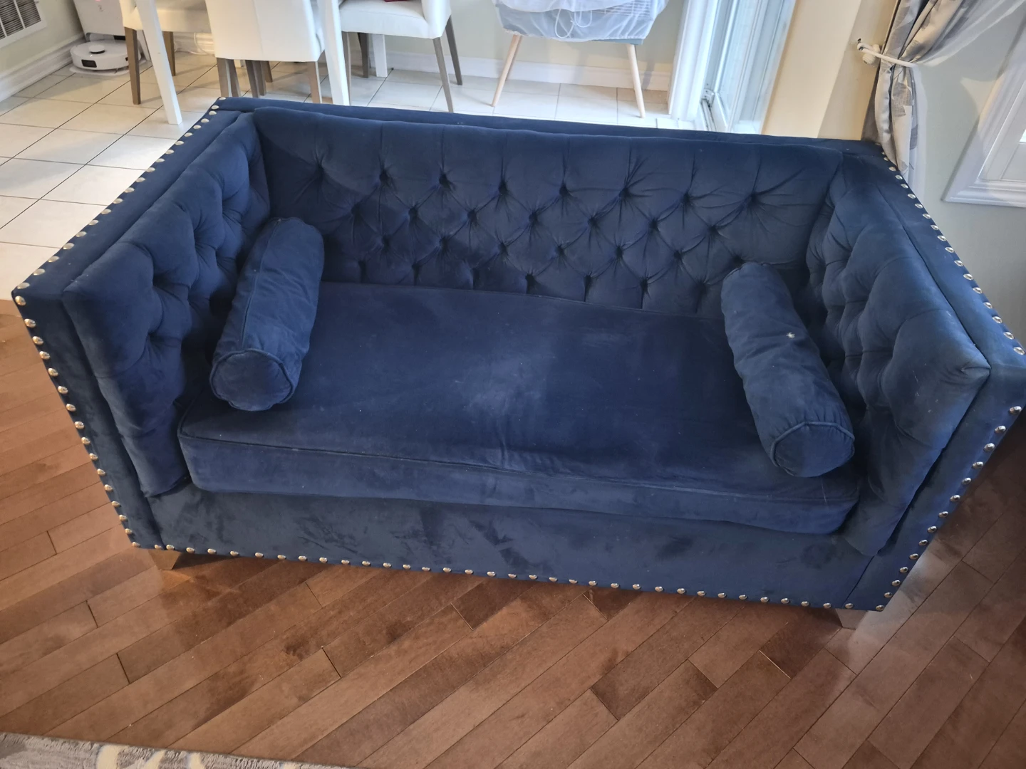 Modern Navy Blue Velvet Chesterfield Loveseat Sofa 68" Tufted - photo 4