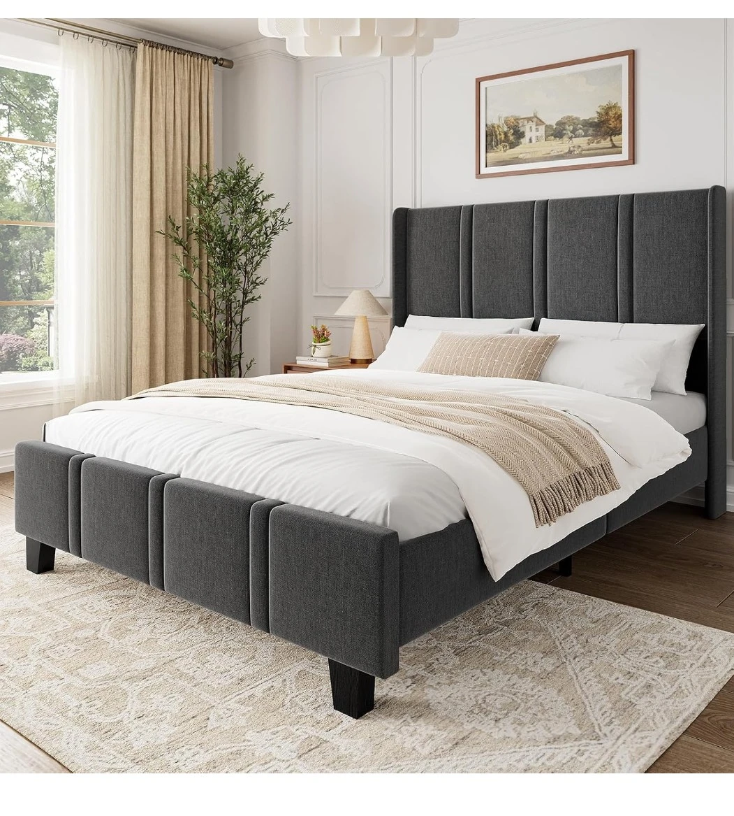Queen Size Grey Upholstered Bed Frame