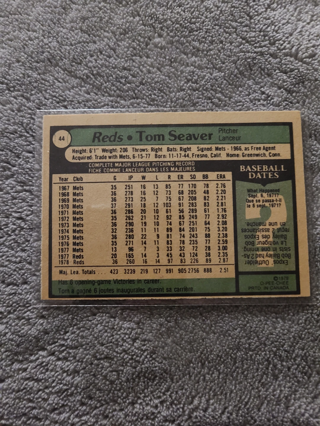 1979 O-Pee-Chee Tom Seaver Baseball Card - photo 2