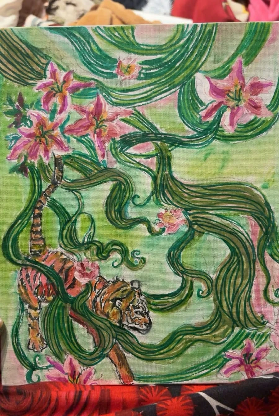 Tiger and Floral Canvas Painting