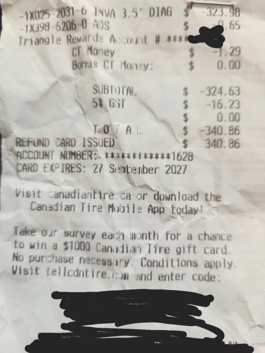Canadian Tire Refund Card $221.22 - photo 2