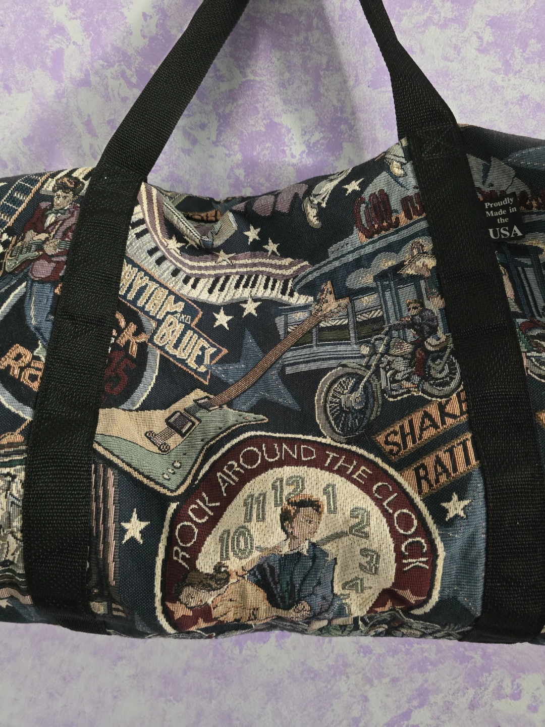 Vintage Rock & Roll Tapestry Duffel Bag
