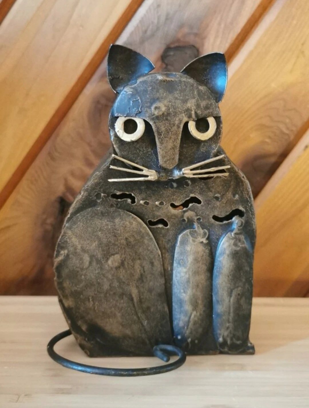 Vintage Metal Cat Tealight Candle Holder Lantern
