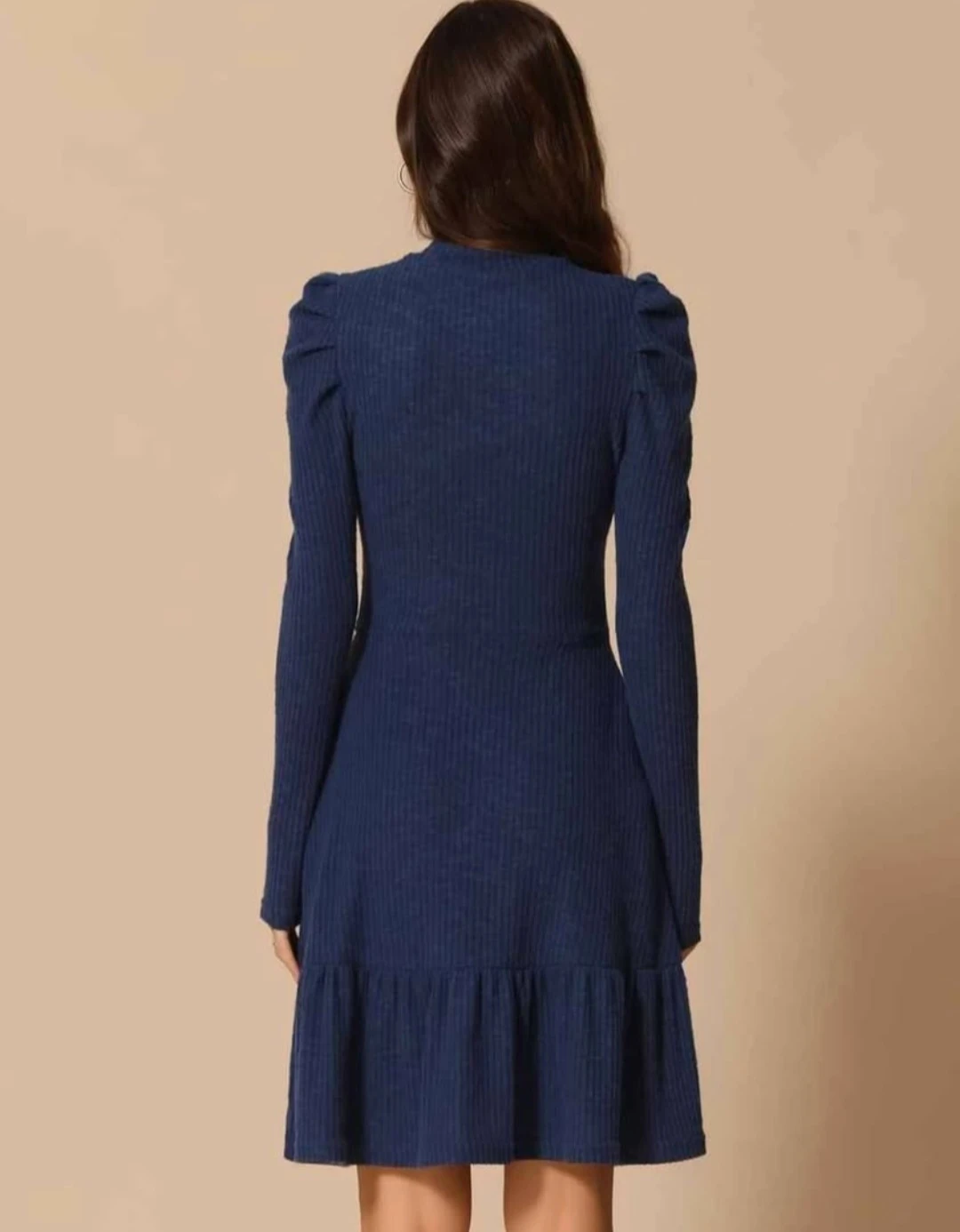 Allegra K Navy Blue Ribbed Puff Sleevve Dress 🏈 - photo 3