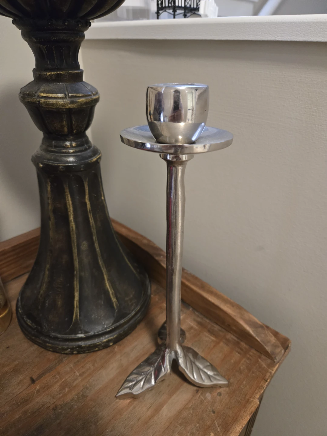 Silver Leaf Candlestick Holder