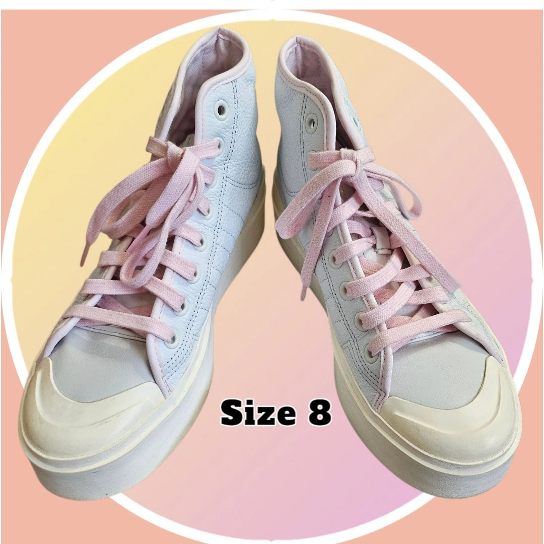 Adidas Textured Leather Platform Nizza Sneakers Pink Trim