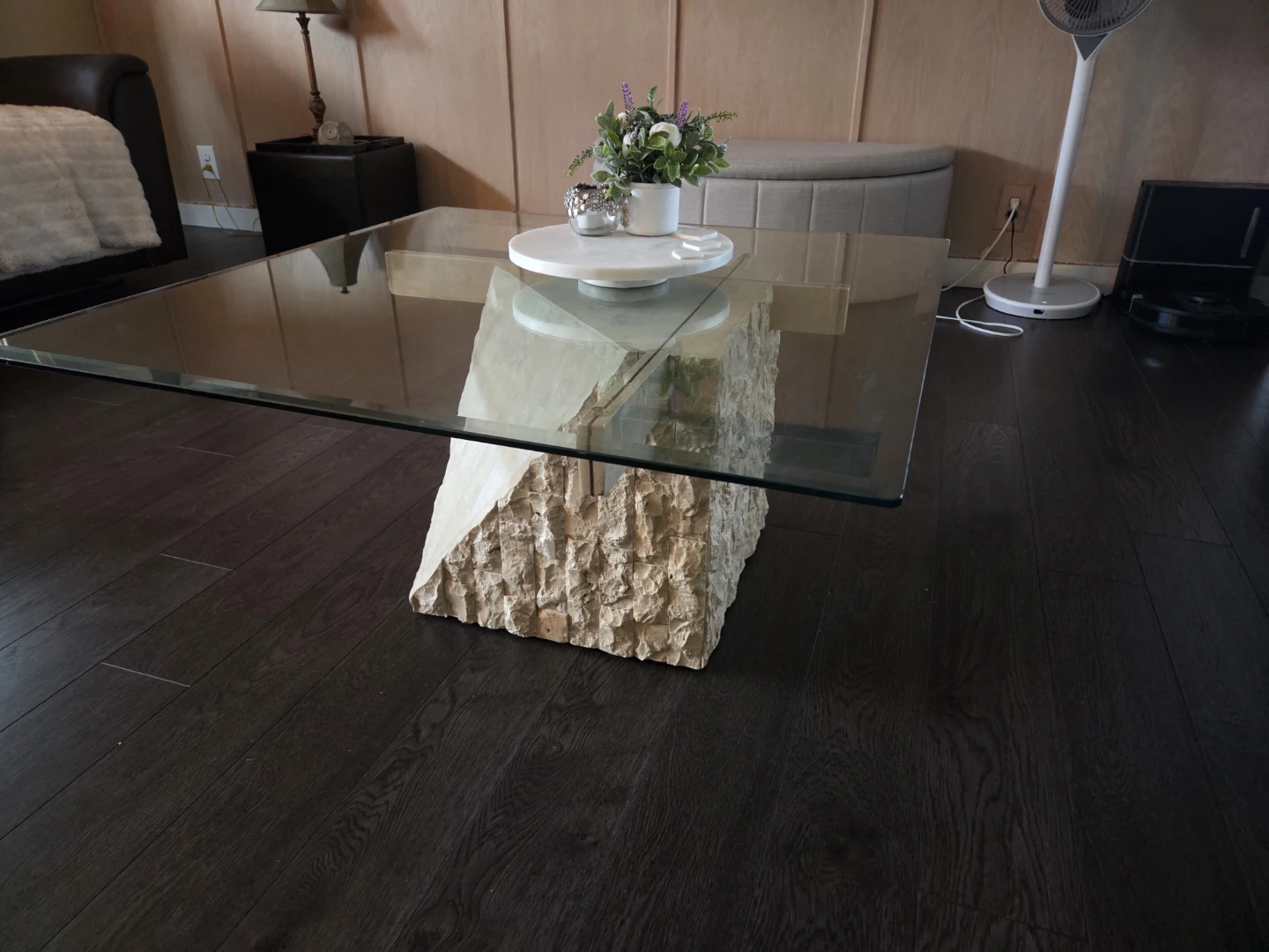 Stone Base Coffee Table with Glass Top - photo 2