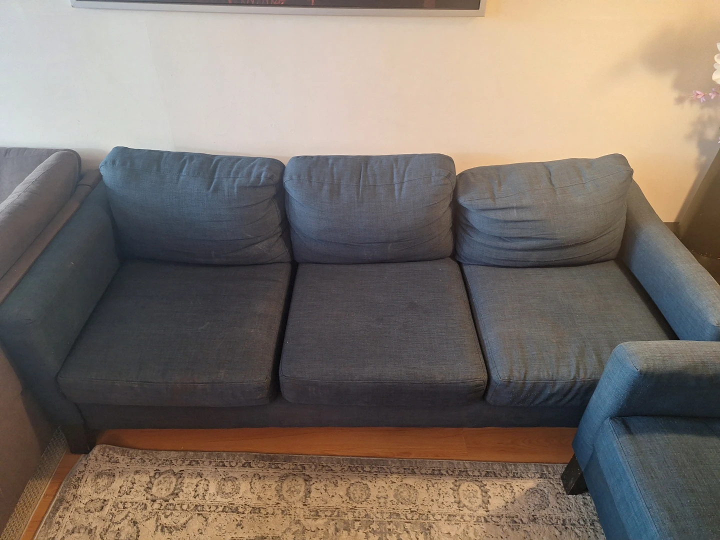 3 Seater & 2 Seater Blue Fabric Sofa Set FREE
