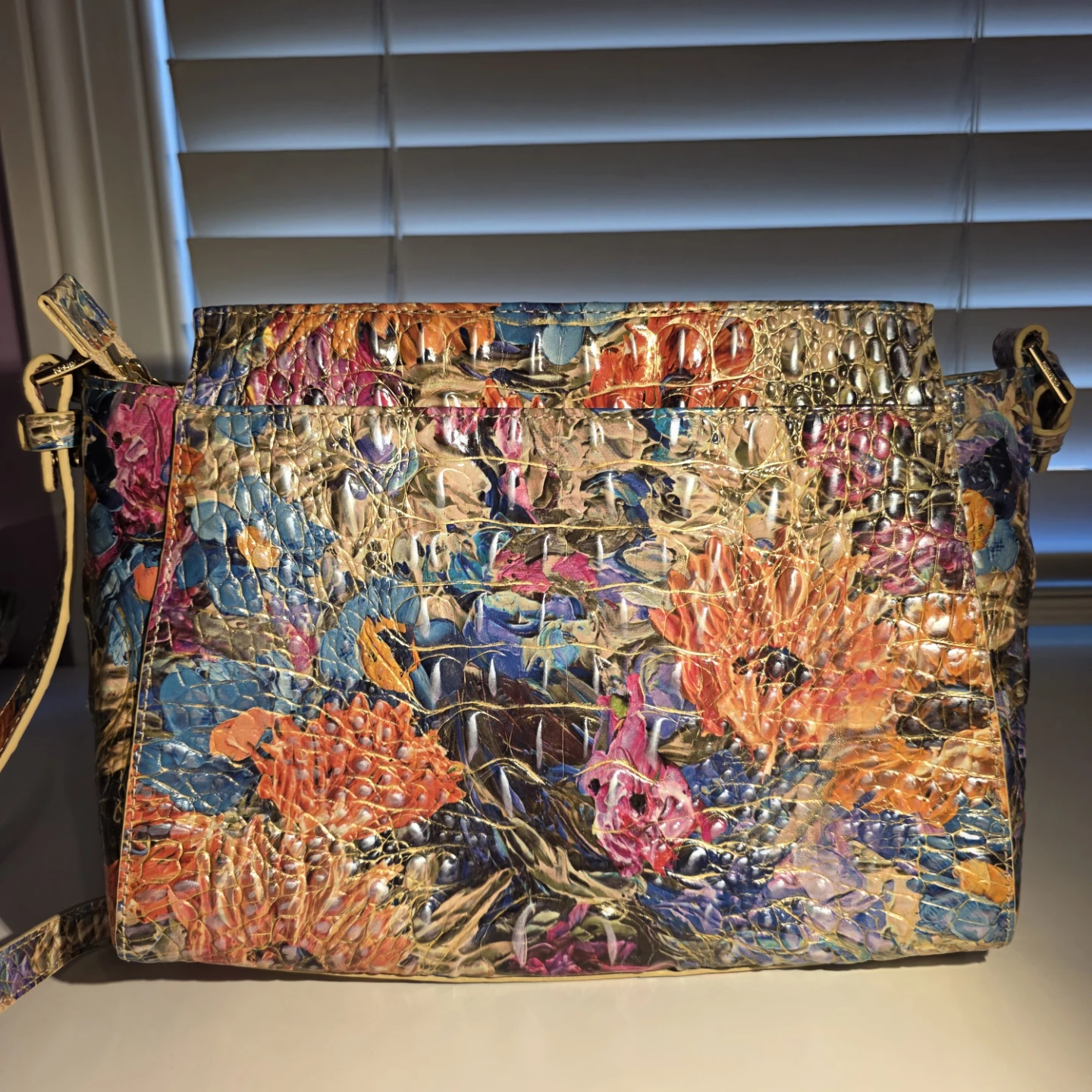 Brahmin floral crocodile embossed leather handbag - photo 2