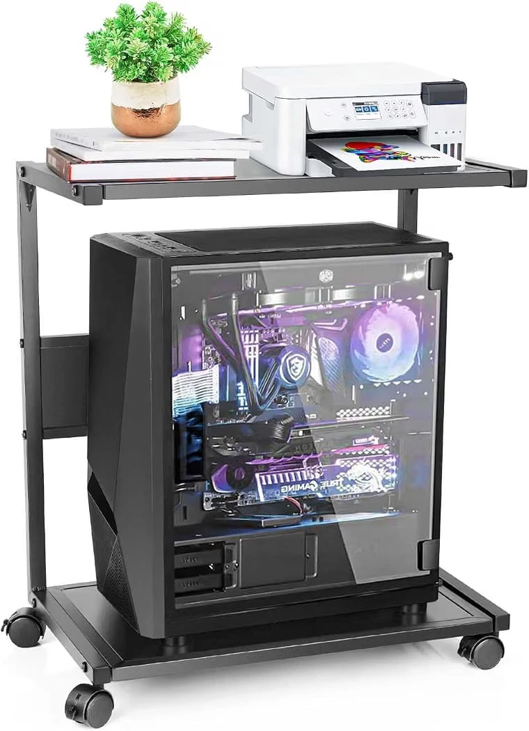Mobile Computer Tower Stand and Side Table
