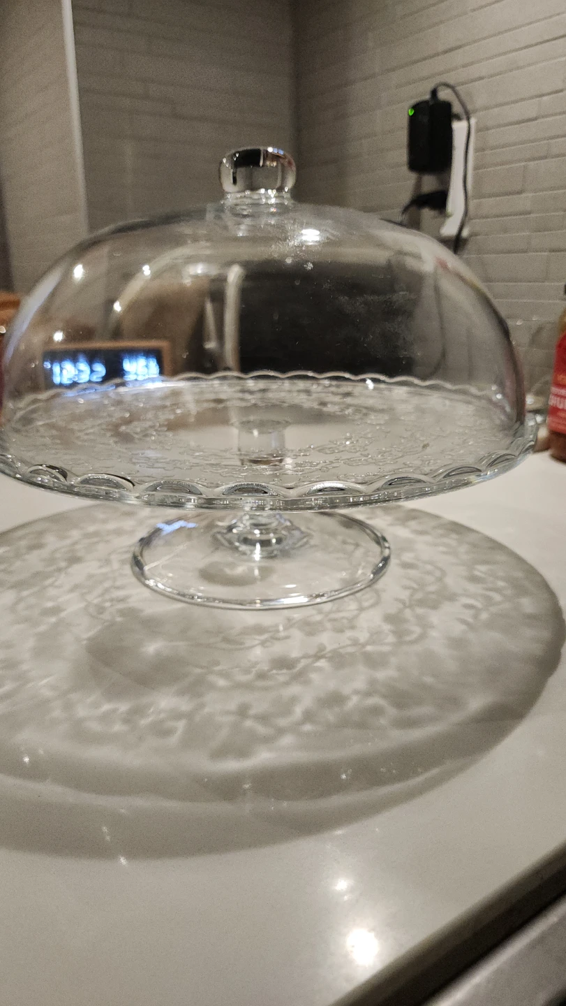 11" Clear Glass Cake Stand with Dome – Floral Vine Etched Design - photo 2