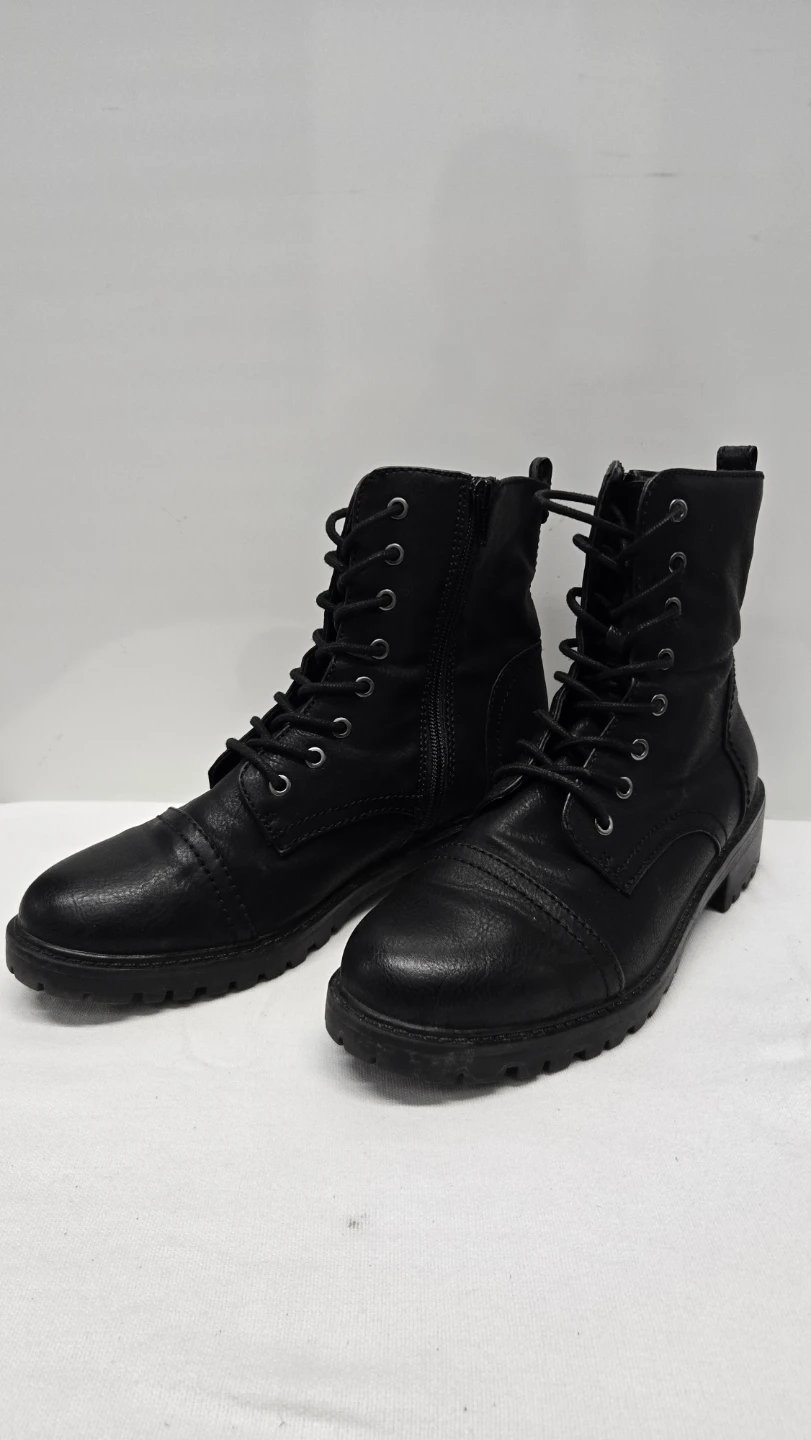 Men's Black Lace-Up Combat Boots Side Zip Ankle Round S. 9
