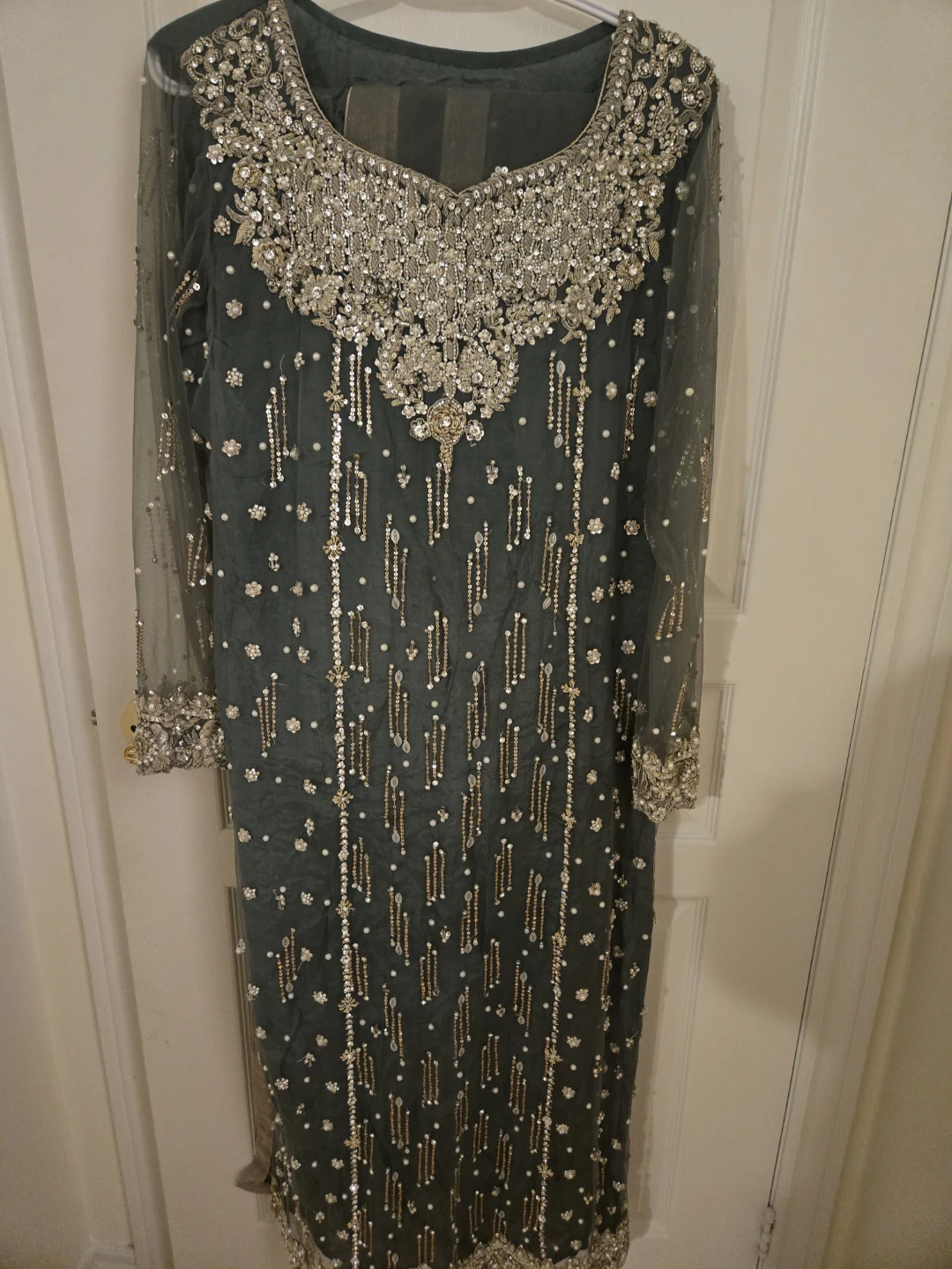 Dark Grey Embellished Traditional Pakistani Dress