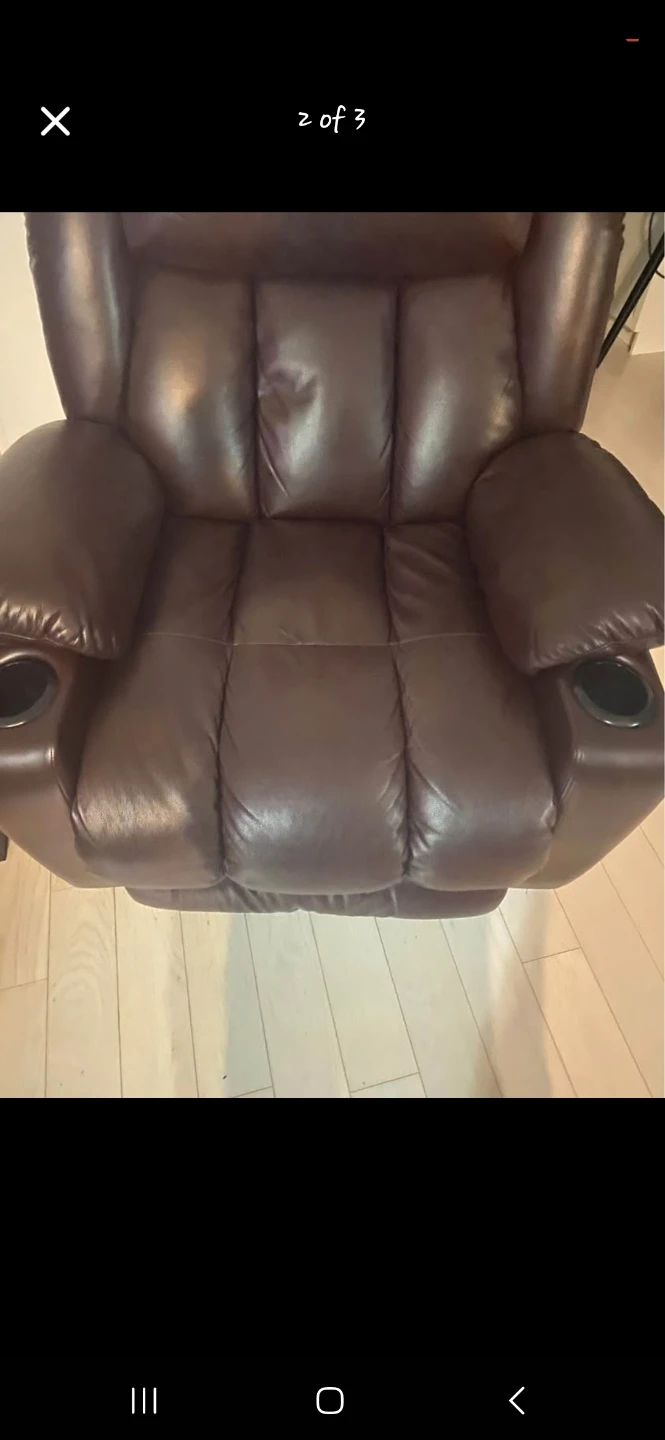 Moving Sale- Dark Brown Leather Recliner with massage - photo 3