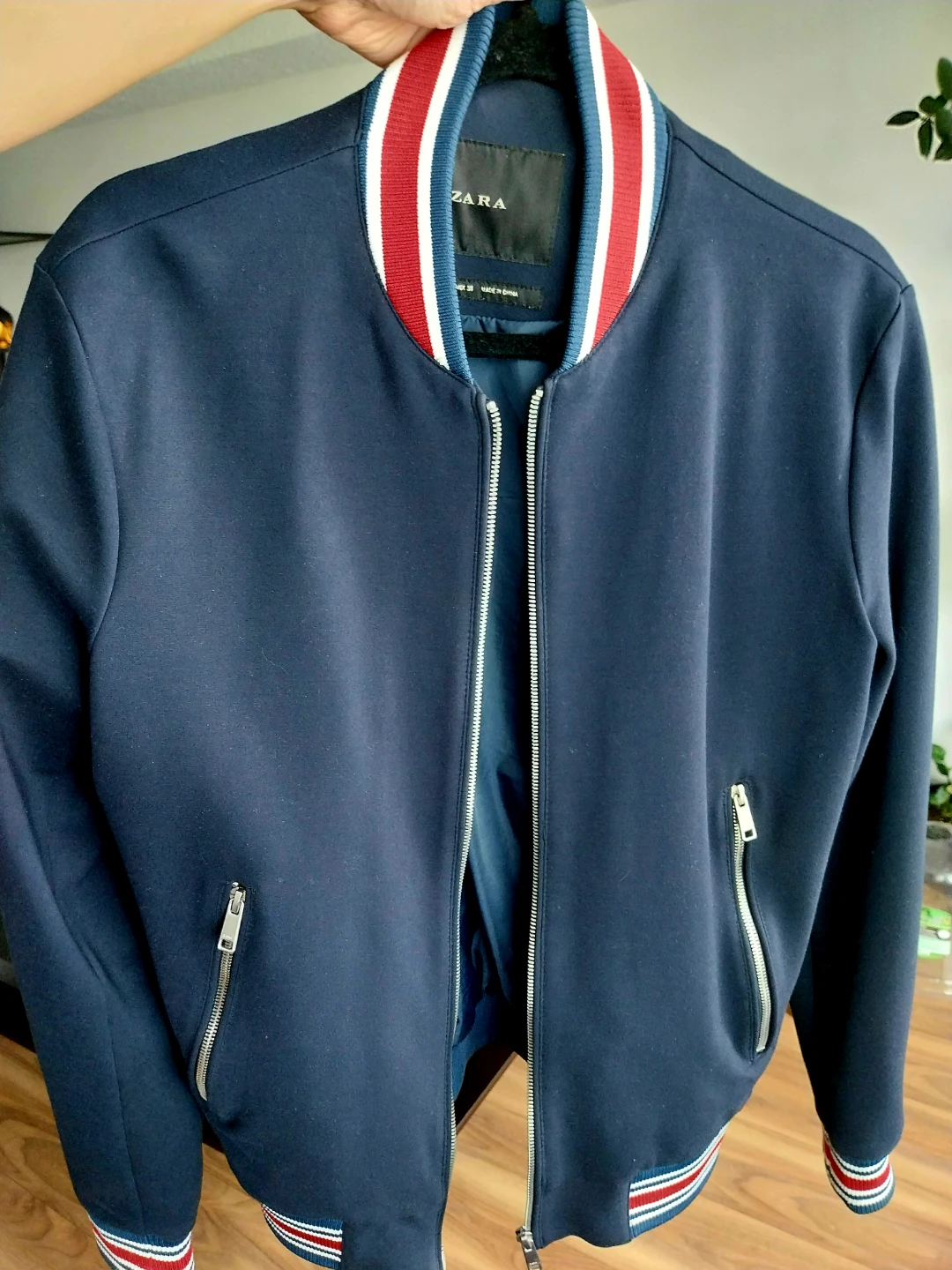 ZARA Men's Bomber Jacket Navy Blue