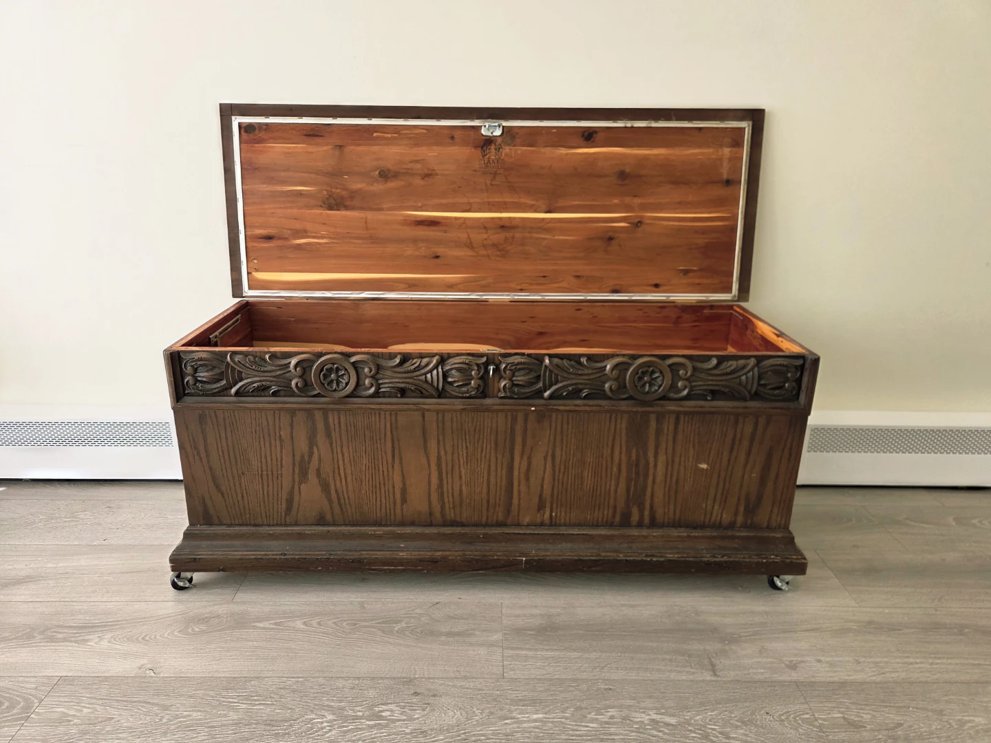 Vintage Brutalist Style "Lane" Rolling Cedar Chest