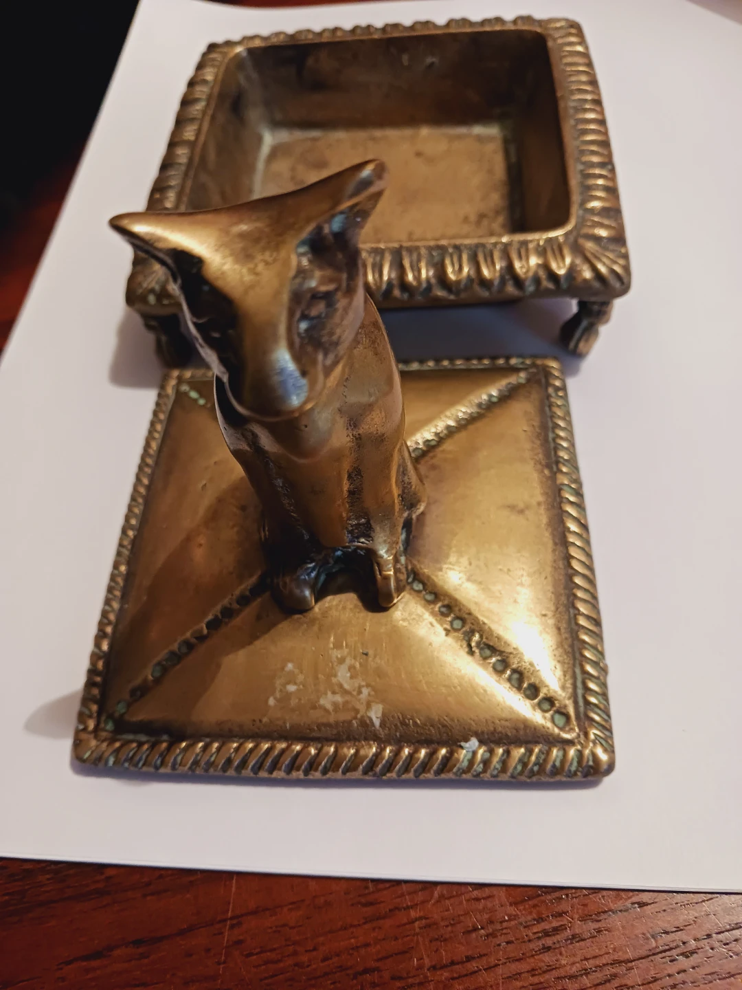 Vintage Brass Trinket Box with Fox Topper - photo 3