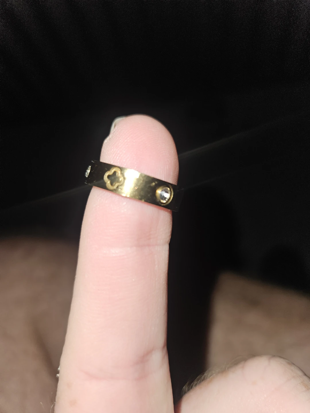 Gold-tone Ring with Clover and Crystal Detail