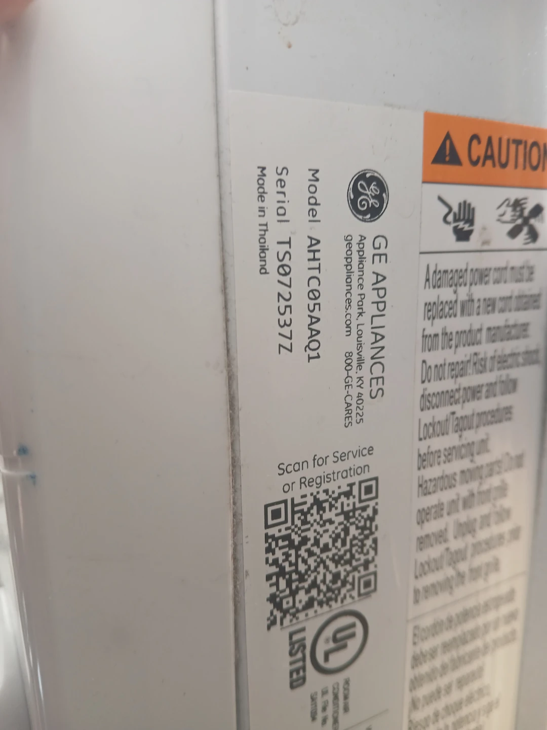 GE Air Conditioner Model AHTC05AAQ1 - photo 2