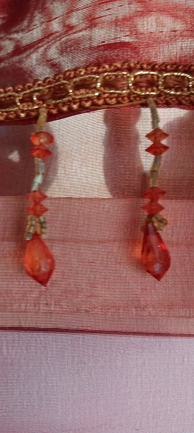 Decorative Red Sheer Curtain with Beaded Trim - photo 4