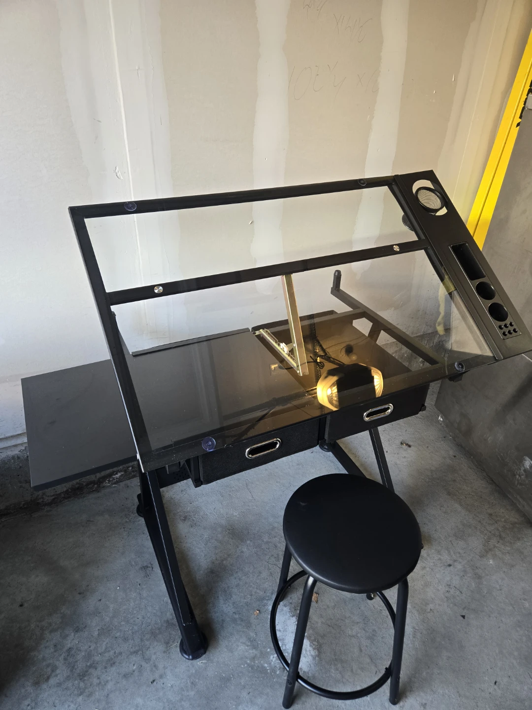 Adjustable Glass Drafting Table / Art Desk with Stool - photo 2