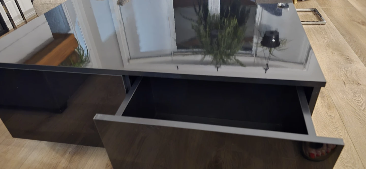 Black Glossy Coffee Table with Drawers - photo 4