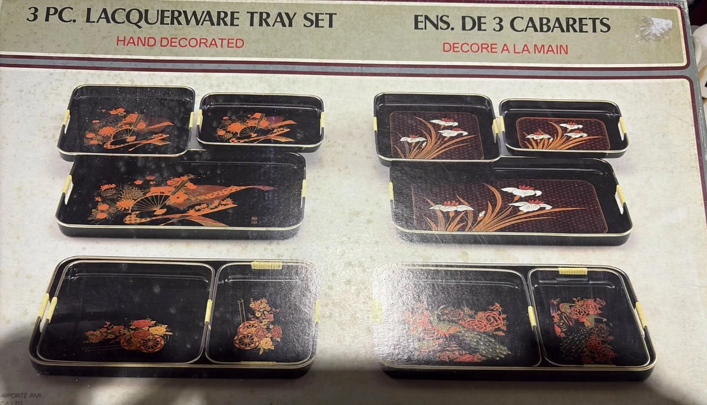 3 Piece Hand Decorated Lacquerware Tray Set