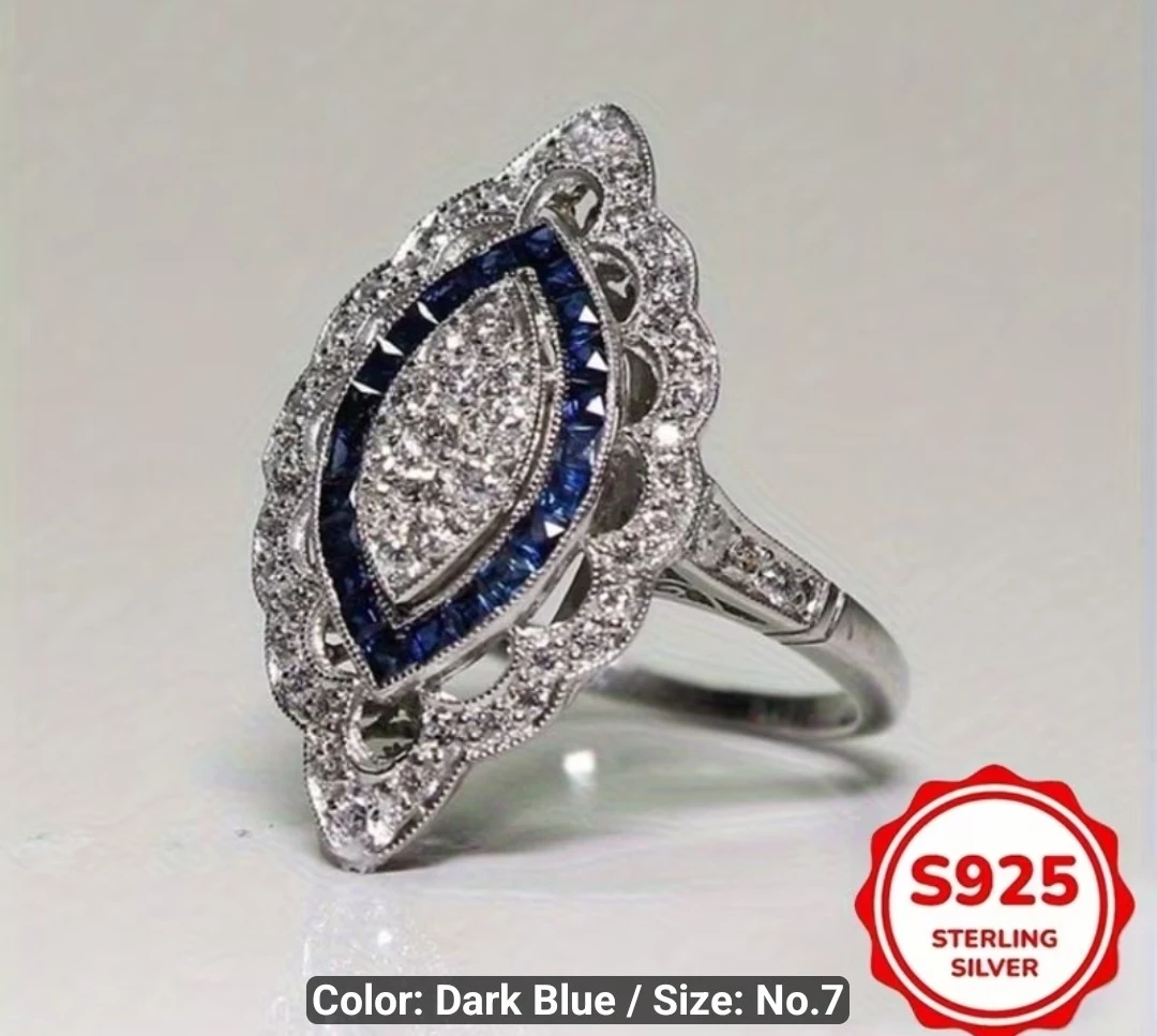 S925 Sterling Silver Marquise Ring - Size 7