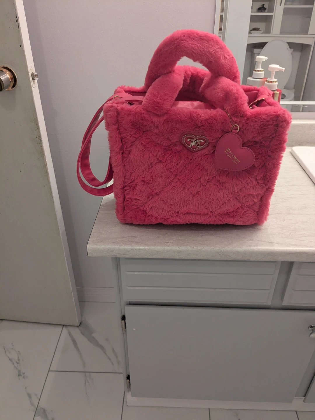 Juicy Couture Authentic Hot Pink Faux Fur Tote Bag
