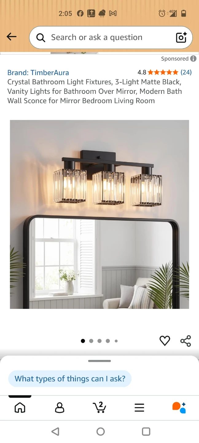 TimberAura 3-Light Matte Black Crystal Vanity Light
