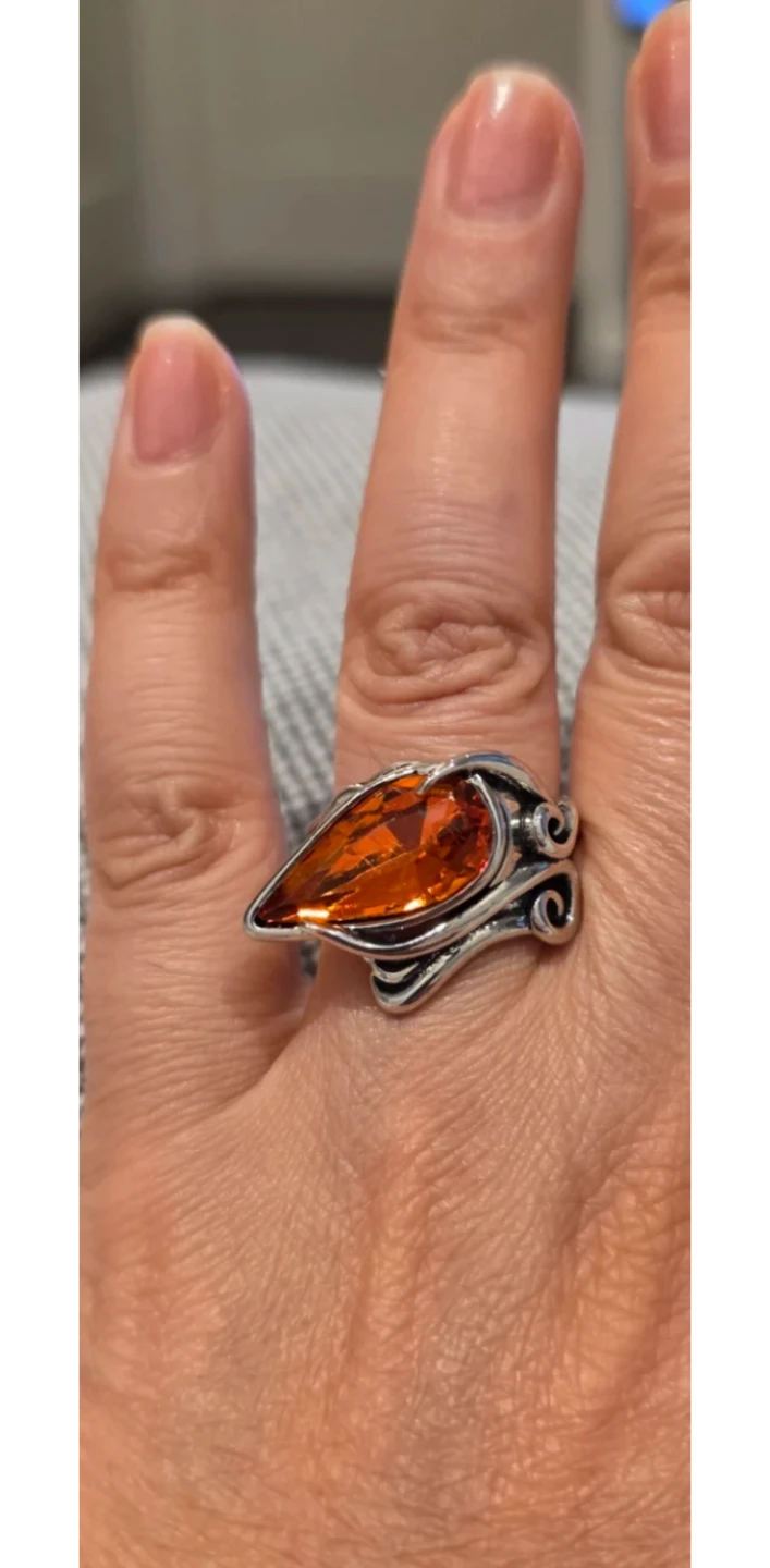 Silver Tone  Amber Teardrop Ring - photo 2